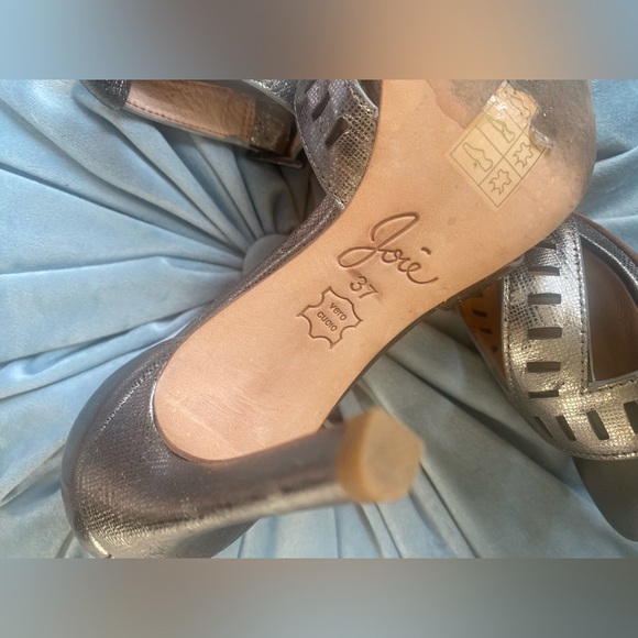 🎀 Joie Metallic Palladium Ankle Strap leather Heels size 47 fits 6.5 & 7 - Picture 5 of 10